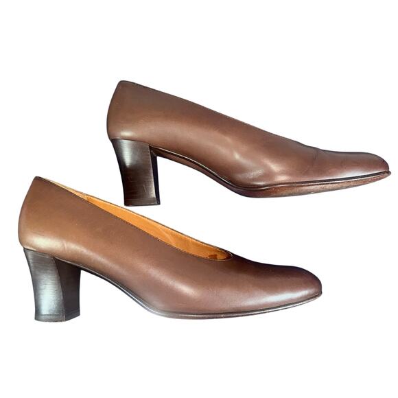 Coach Brown Leather Heels Size 6 Made in Italy Classic Pumps Block Heel - Picture 11 of 11